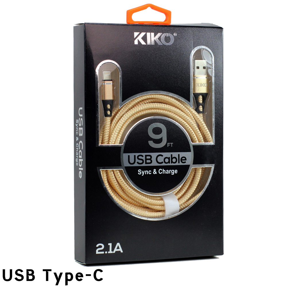 USB Type-C 2.1A Strong Nylon Braided USB Cable 9FT (Gold)